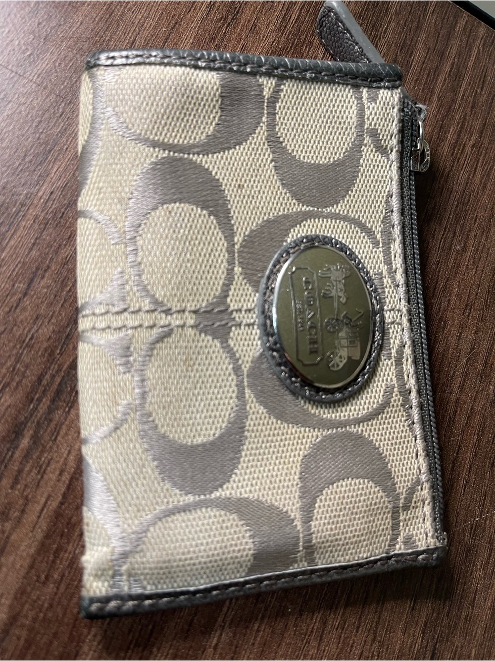 Coach Beige and Taupe Signature Canvas Card Case